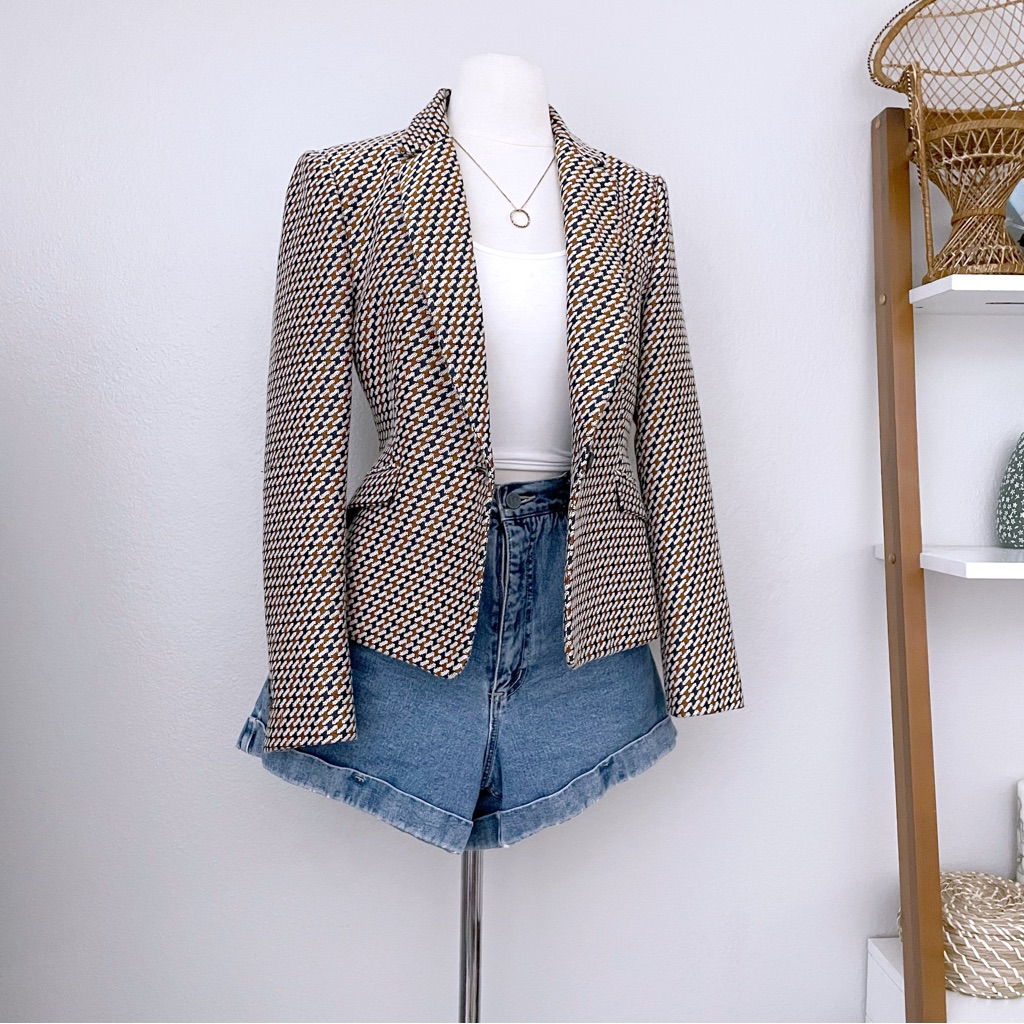 Houndstooth One Button Blazer